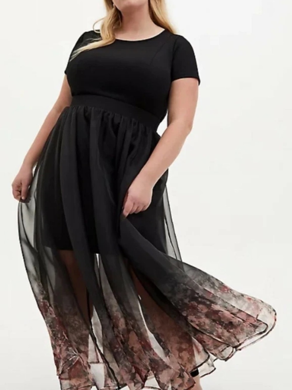 NWT Torrid BLACK FLORAL ORGANZA CONVERTIBLE SKATER DRESS size 2X.